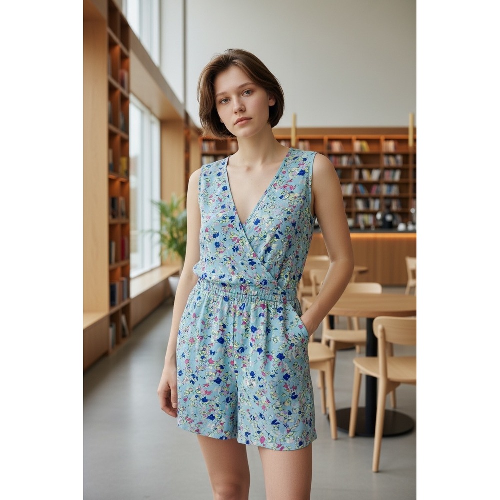 Cottagecore Floral Romper Blue Soft Girl Garden Party Playsuit Petite 10